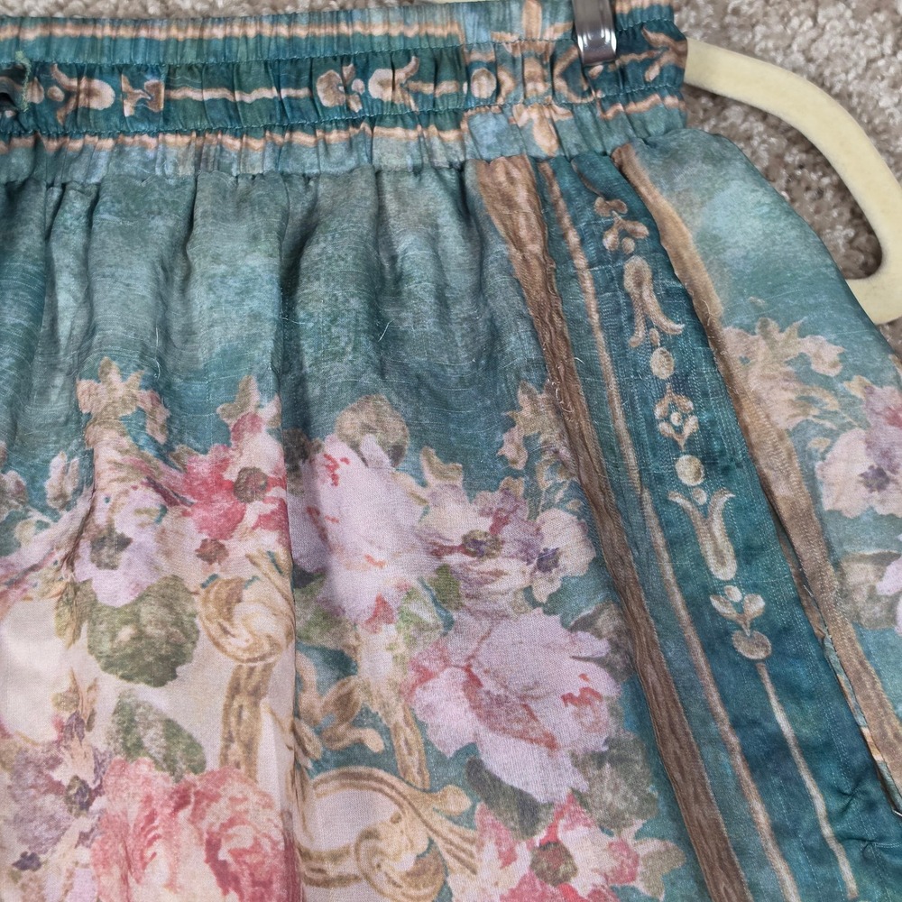 Womens Floral Baroque Wide Leg Palazzo Pants Teal Pink Romantic Boho Drawstring - Picture 4 of 9